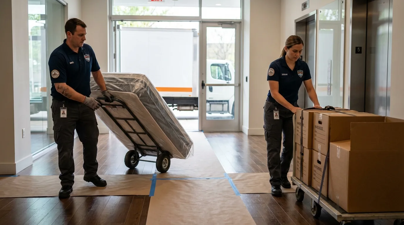 Professional apartment movers loading elevator in Birdsboro, PA